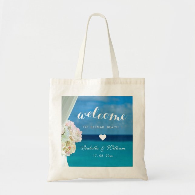 Bolsa Tote Favor de Casamento de Praia Tropical do Oceano Flo (Frente)