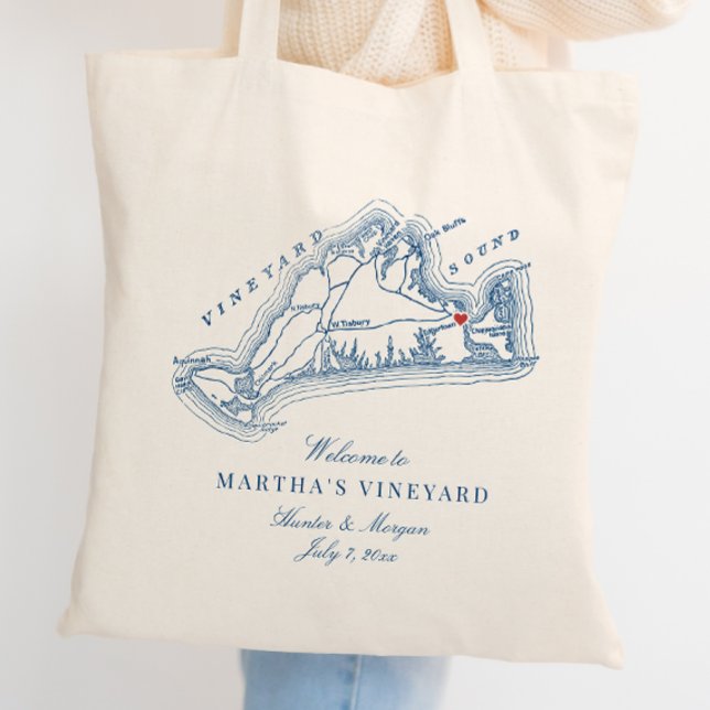 Bolsa Tote Favor de Casamento Edgartown MA Azul-Marinho Bem-v (Edgartown MA Martha's Vineyard Map Tote Bag Wedding Favor in elegant Navy Blue, Coastal Map Designs)
