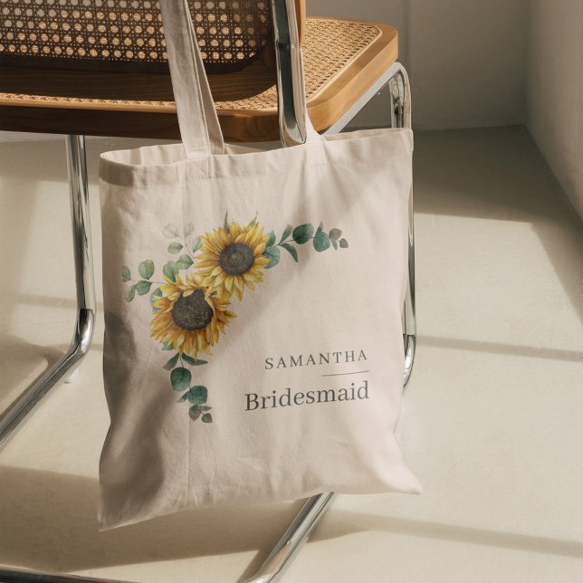 Bolsa Tote Favor de Damas de Honra Flor de Eucalipto e Girass (Sunflower Eucalyptus Bridesmaid Tote Bag)