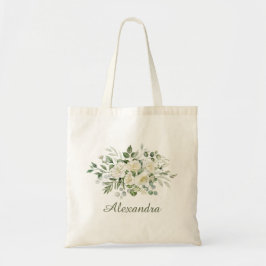 Bolsa Tote Favor de Damas de Honra Floral Branco Personalizad