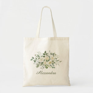 Bolsa Tote Favor de Damas de Honra Floral Branco Personalizad