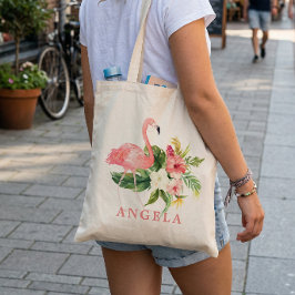 Bolsa Tote Favor de Damas de Honra Floral Tropical Flamingo