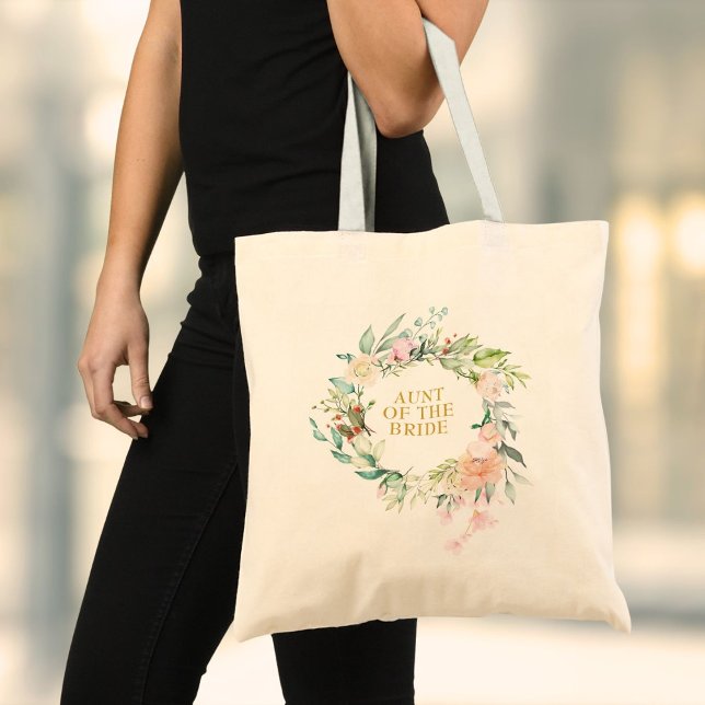 Bolsa Tote Favor de Damas de Honra Floral Verde Água (Watercolor Greenery Floral Bridesmaid Favor Tote Bag)