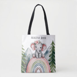 Bolsa Tote Favor do Chá de fraldas Arco-Íris de Elefante Whim