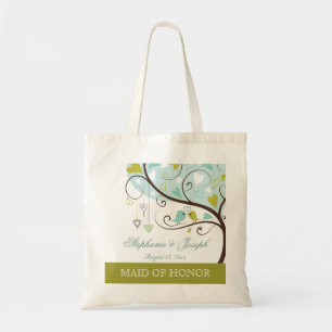 Bolsa Tote Favor verde da madrinha de casamento & azul chique