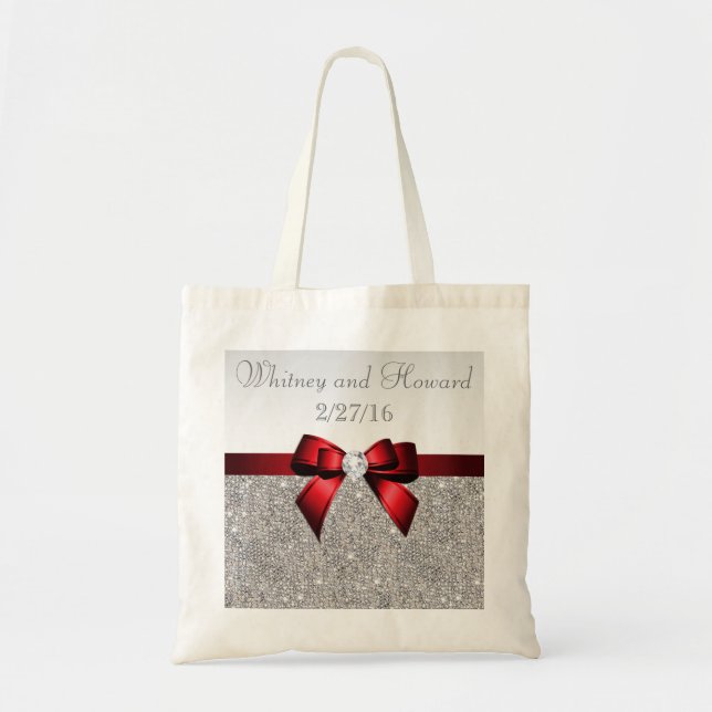 Bolsa Tote Favor vermelho do casamento do arco dos Sequins de (Frente)