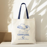 Bolsa Tote favores de Festa de solteira de Cowgirl da costa<br><div class="desc">Fim de semana da Bachelorette da Cowgirl Costeira em uma solteira da costa favorece o saco de tote impresso personalizado,  festa de solteira personalizada bolsa de favor azul empoeirada vara marinha vaquinha praia azul empoeirada azul-poeirada festinha tote saco</div>