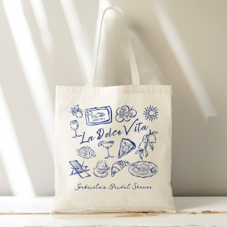 Bolsa Tote Favoritos para chá de noiva italiano azul La dolce