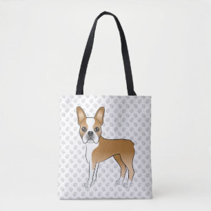 Bolsa Tote Fawn Boston Terrier Cute Cartoon Dog & Cinza Paws