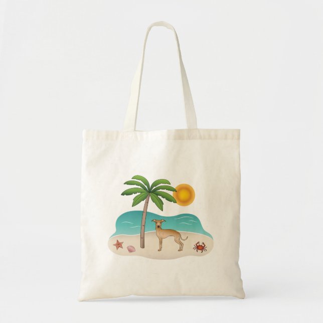 Bolsa Tote Fawn Iggy Dog Na Praia Tropical De Verão (Frente)