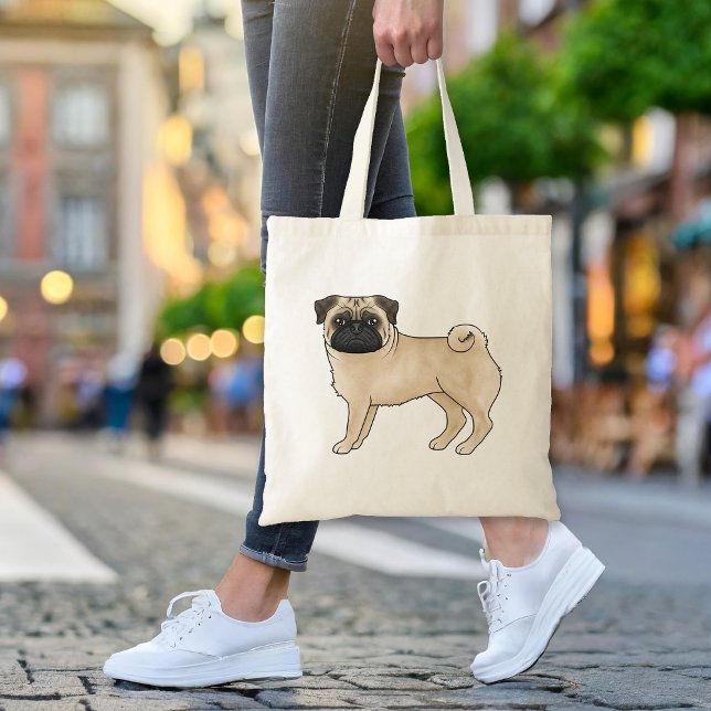 Bolsa Tote Fawn Pug Dog Mops Design Para Proprietário De Pug  (Please note: This image is a digital mockup. The product may not be in scale.)