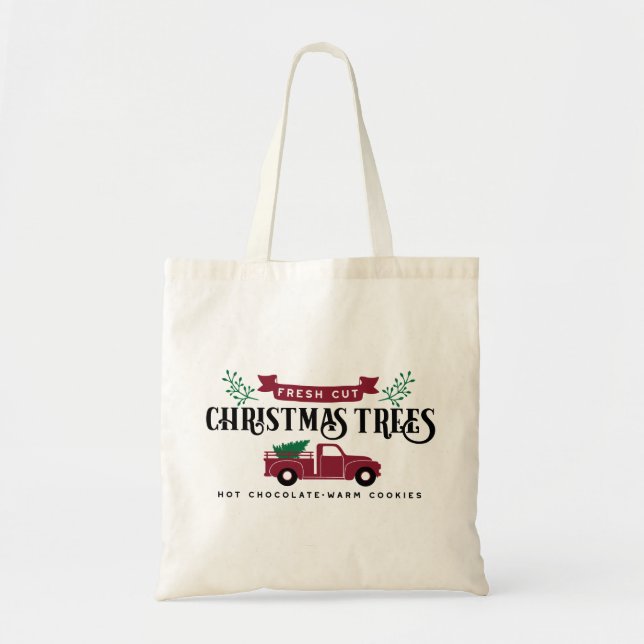 Bolsa Tote Fazenda de árvores de Natal e caminhão de colheita (Frente)