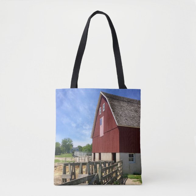 Bolsa Tote Fazendas | Red Barn Com Bandeira Americana (Frente)