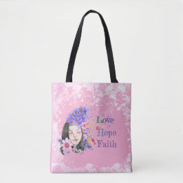 bolsa tote fé esperança amor aquarela