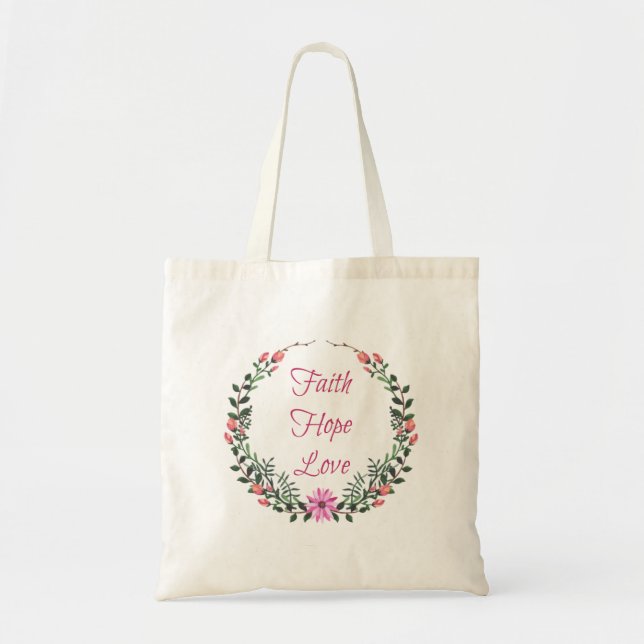 Bolsa Tote Fé Esperança Amor | Floral (Frente)
