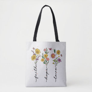Bolsa Tote Fé, Esperança, amor - Inspiração Floral Vibrante