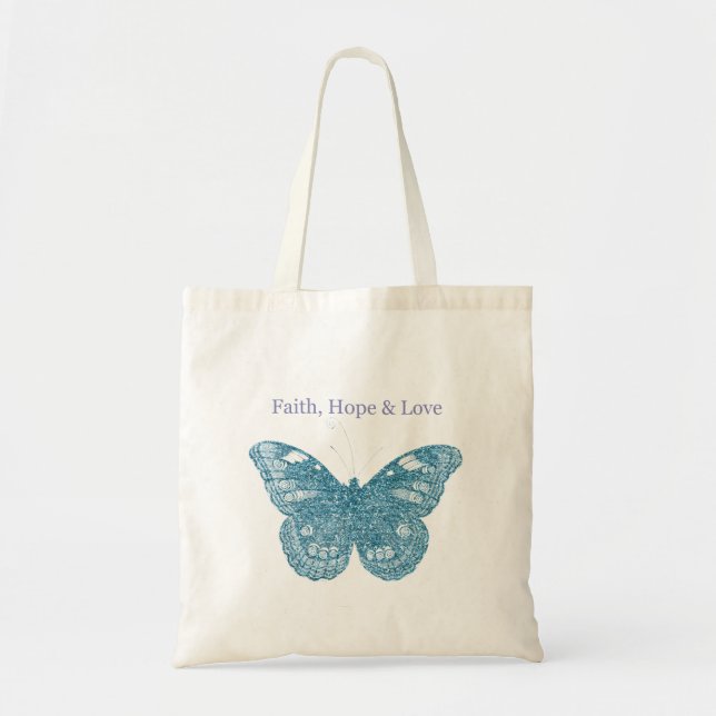 Bolsa Tote Fé, Esperança, Borboleta do Amor (Frente)