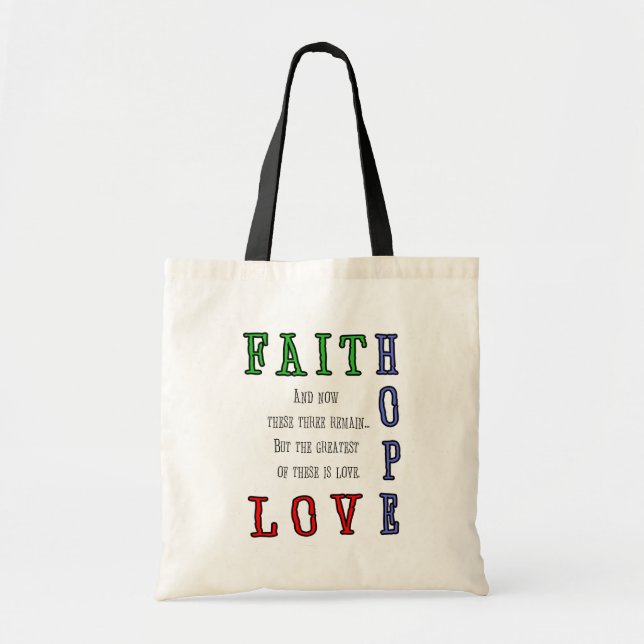 Bolsa Tote Fé, esperança, sacola do amor (Frente)