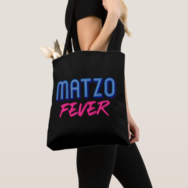 Bolsa Tote Febre de Matzo Azul Rosa Slogan Disco Judaico dos  (Close Up)