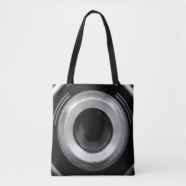 Bolsa Tote Fecho da lente da câmera de filme preto e branco (Frente)