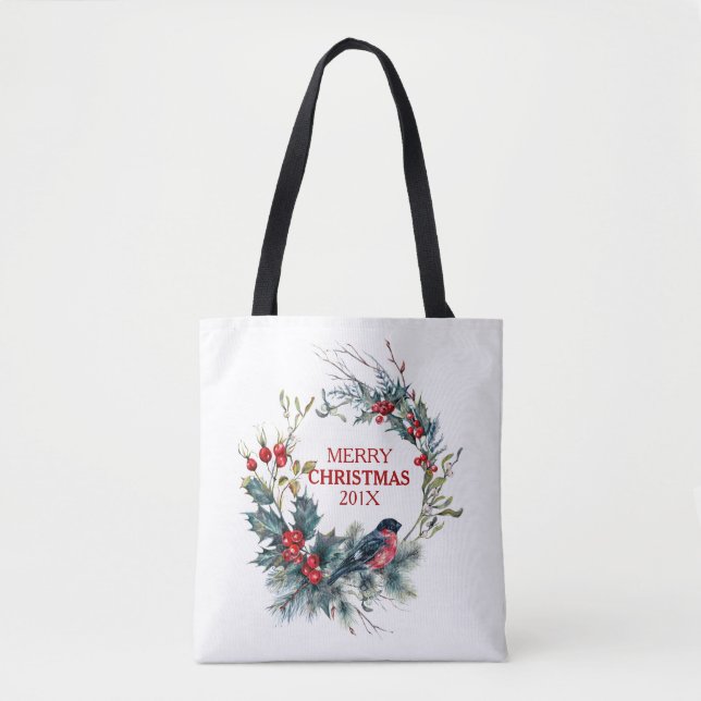 Bolsa Tote Feira de Natal Holly & Bullfinch (Frente)
