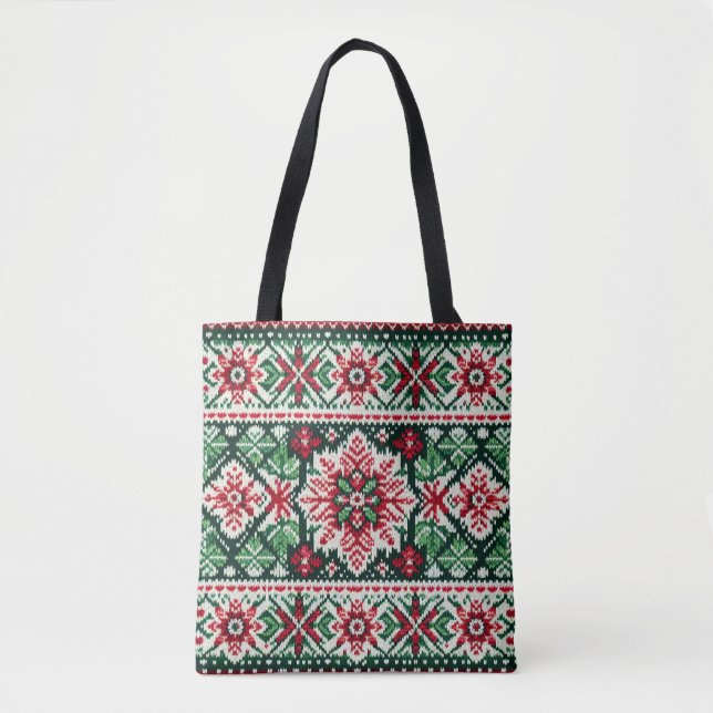 Bolsa Tote Feira de Natal/Inverno vermelha e verde (Frente)