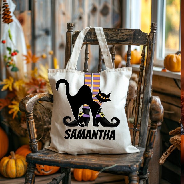 Bolsa Tote Feiticeira Bonita Halloween Personalizada (Halloween witch trick or treat bag)