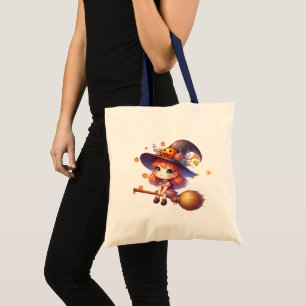 Bolsa Tote Feiticeira Corta Adorável voando com vassoura, Hal