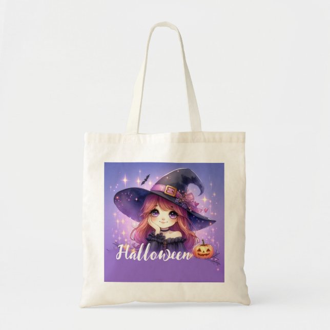 Bolsa Tote Feiticeira de Halloween Animada (Frente)