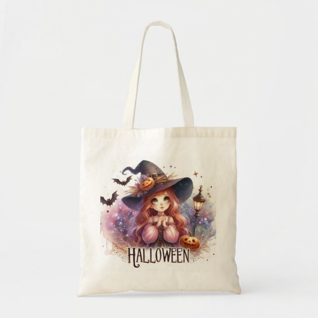 Bolsa Tote Feiticeira de Halloween Animada (Frente)