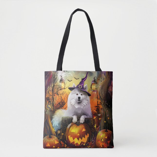 Bolsa Tote Feiticeira de Halloween e Abóbora Samoyed Samoyed (Frente)