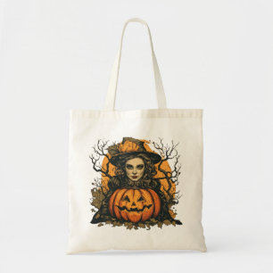 Bolsa Tote Feiticeira e Abóbora do Halloween em um