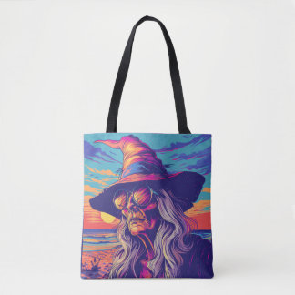 Bolsa Tote Feiticeira legal Retro Sunset Halloween