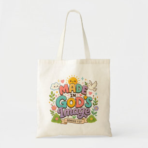 Bolsa Tote Feito À Imagem De Deus Fé Cristã Fofa E Ensolarada