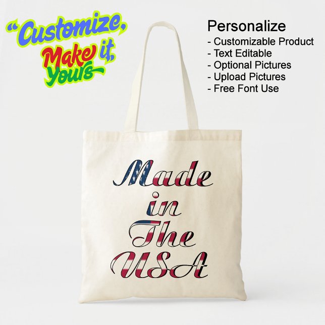 Bolsa Tote Feito no Saco de Tote Natural & Beige Budget dos E (Made in The USA Natural Beige Budget Tote Bag - Personalize, Customizable & Text Editable.)