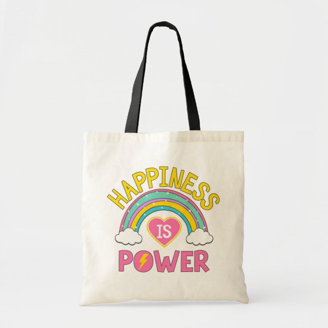 Bolsa Tote Felicidade é Arco-Íris de Potência (Frente)