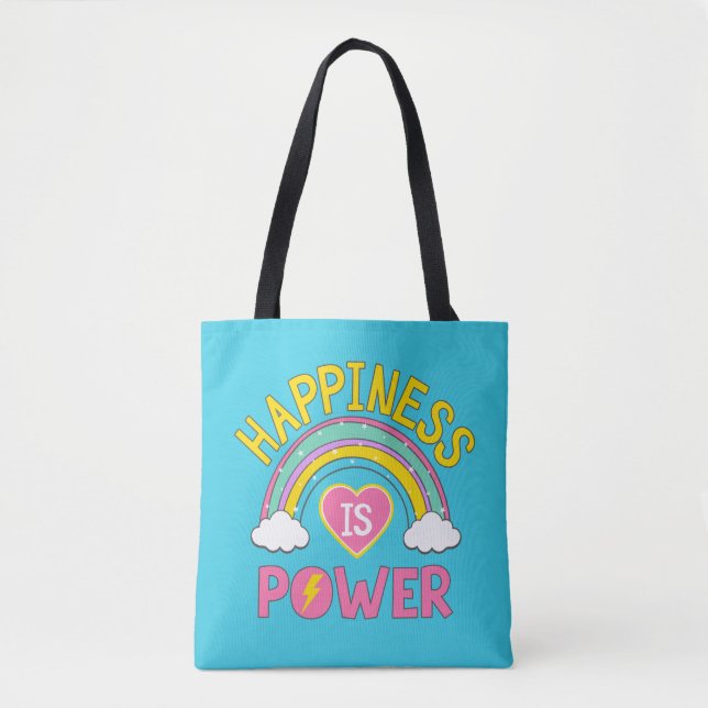 Bolsa Tote Felicidade é Arco-Íris de Potência (Frente)