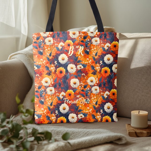 Bolsa Tote Felicidade Floral com Flores de Outono Vibrantes (Criador carregado)