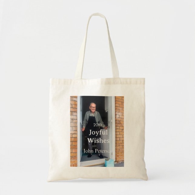 Bolsa Tote Felicidades adicionam nome foto homem feriado ano  (Frente)