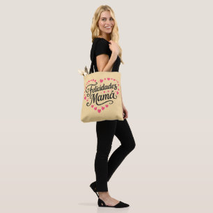 Bolsa Tote Felicidades Mamãe Feliz Dia das Mães Caligrafia