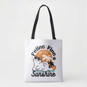 Bolsa Tote Feline Fine no Sol - Gato Tropical Relaxado