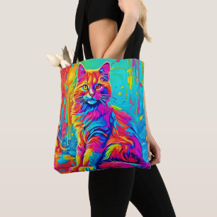 Bolsa Tote Felino Luminoso: Neon Gato Colorido