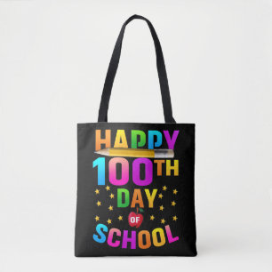 Bolsa Tote Feliz 100º Dia da Escola para Professores e Estud
