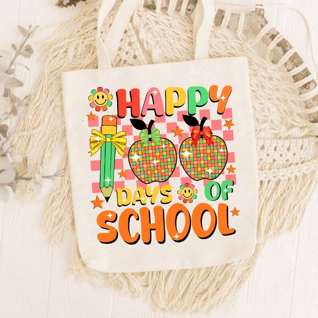 Bolsa Tote feliz 100 dias de escola. apreciação dos professor (happy 100 days of school tote bags, teacher gift, teacher appreciation tote bags)