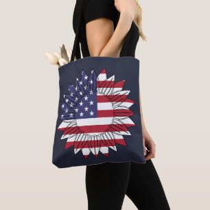 Bolsa Tote Feliz 4 de julho Bandeira de Girassol