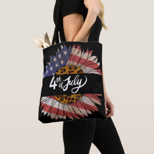 Bolsa Tote Feliz 4 de julho Camiseta feminina girassol
