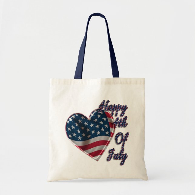 Bolsa Tote Feliz 4 de julho do USA Flag Heart (Frente)