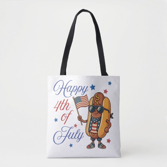 Bolsa Tote Feliz 4 de Julho Hotdog (Frente)