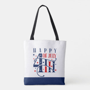 Bolsa Tote Feliz 4 de julho Vermelho Branco e Azul