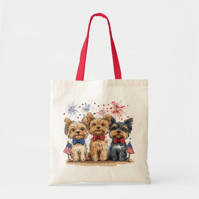Bolsa Tote Feliz 4 De Julho Yorkshire Terrier Dogs (Frente)